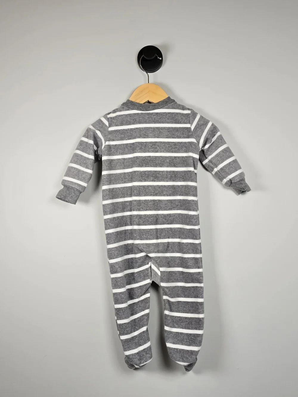 Carter's Fleece Gray & White Striped Penguin Footed One-Piece